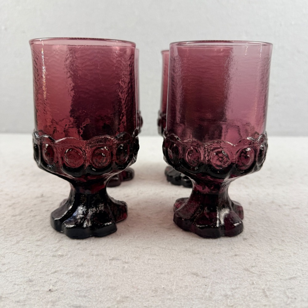 VTG Tiffin Madeira Plum Amethyst Glass Wine Goblets 5.5" MCM UV Glow Set of 4 - Picture 10 of 15